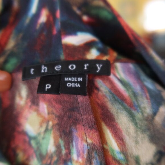 Theory 100% silk "Codey" blouse top cowl neck multicolor print size P $145 - Picture 10 of 12